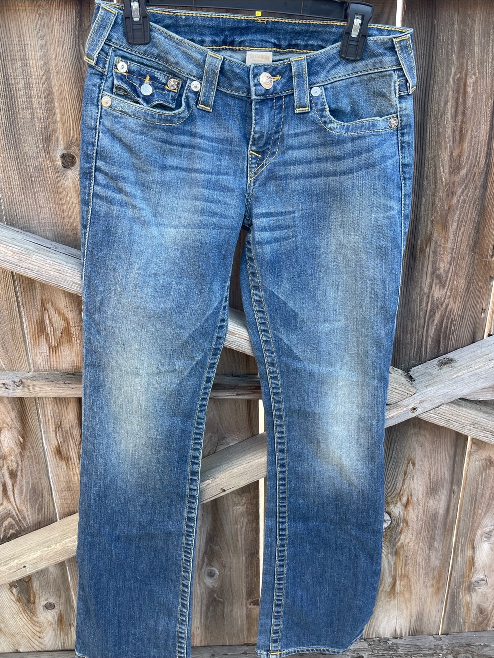 True Religion Super T Low rise Bootcut Jeans Blue Denim Flap Pocket’s Women’s 29